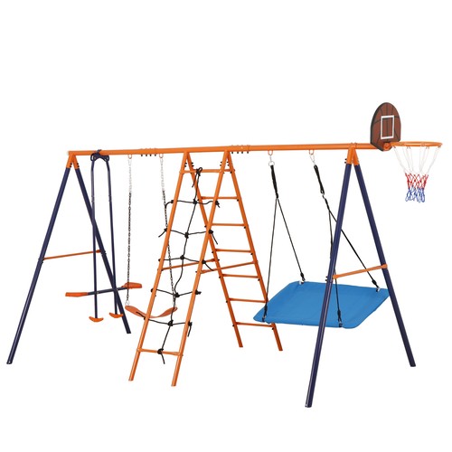 6-in-1 Kids Swing Set Backyard Playground Set Metal Swings Set for Kids Outdoor