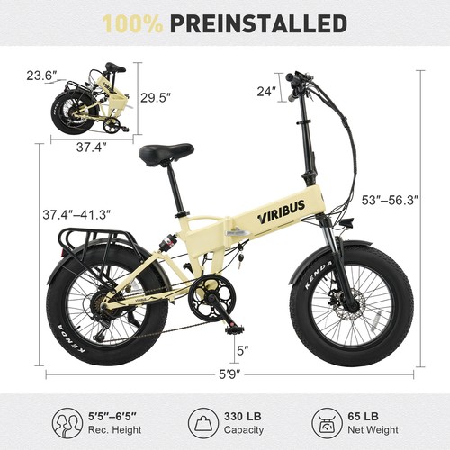 Secondhand 500W Folding Electric Bike for Adult 7 Speed 20" Fat Tire eBike Beige