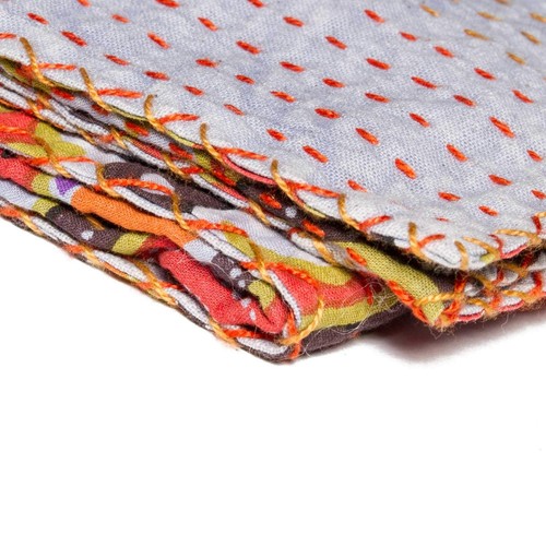 Розово-красное хлопковое одеяло Kantha с цветочным рисунком размером 50 X 70 см и вышивкой