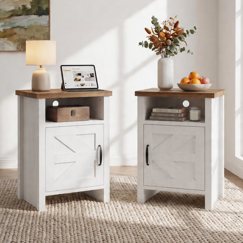 Nightstand Set of 2 Farmhouse Nightstand with Storage Shelves Bedside Tables End