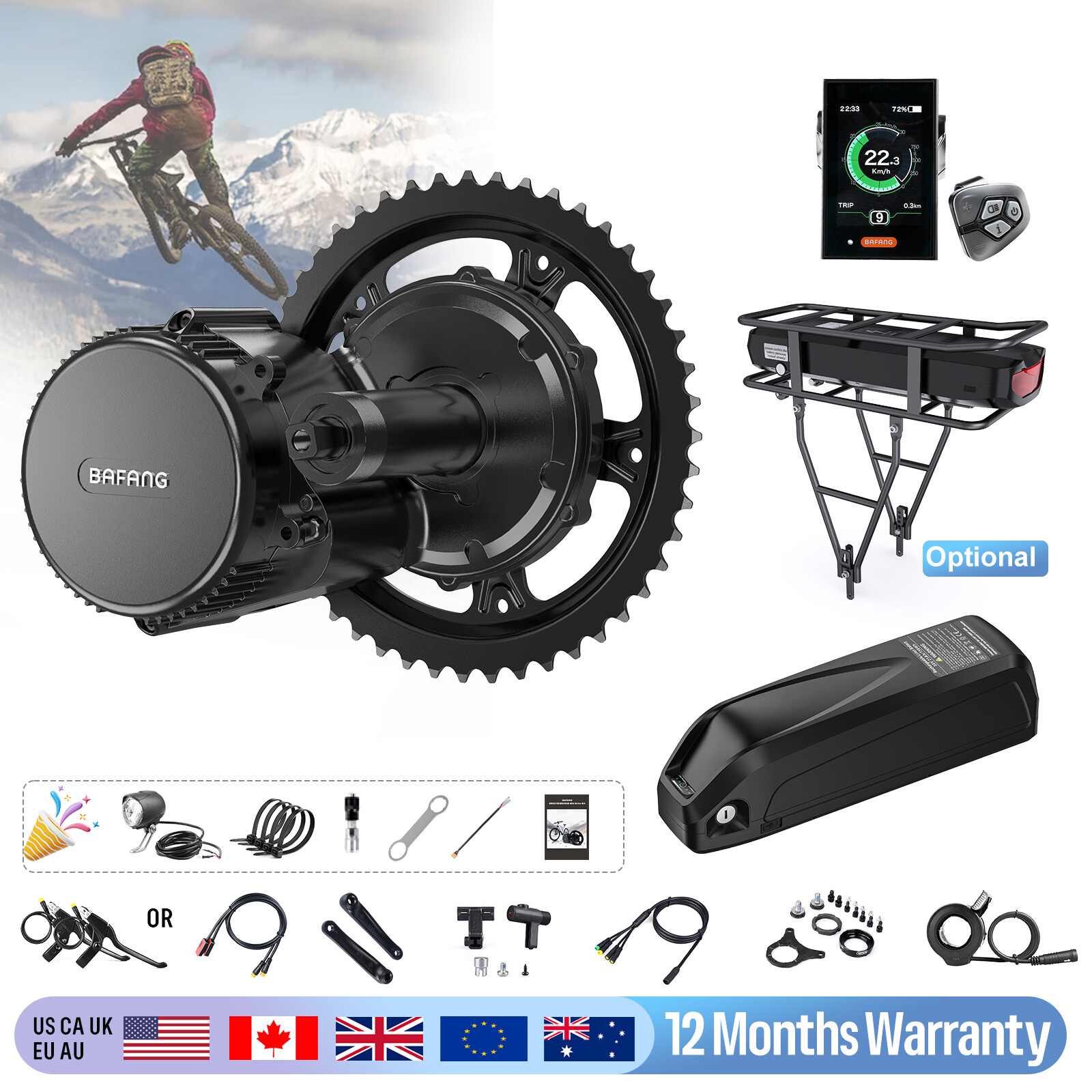 48V750W Bafang Mid Drive Motor Kits BBS02B 48V500W DIY Ebike Conversion 8Fun Kit