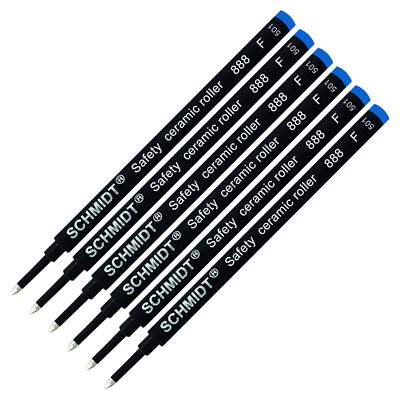 6X- Schmidt 888 F Safety Ceramic Tip Plastic Tube Rollerball Refills, Blue, Fine