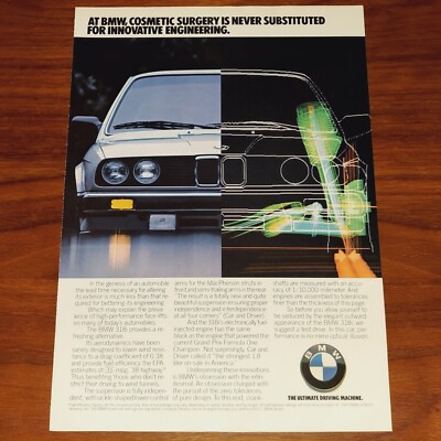 BMW 318i E30 PRINT AD MAGAZINE ADVERTISEMENT INNOVATIVE ENGINEERING