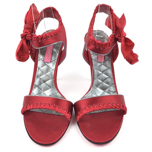 Betsey Johnson Womans Heels Size 8 Red Satin Ribbon Formal Vday Party Prom