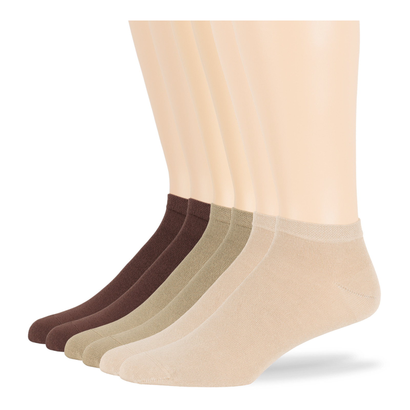 Men's Bamboo 6 Pack Solid Thin Ankle Low Cut Socks L-M Black Khaki Grey White
