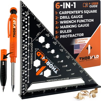 THORVALD 6-in-1 Carpenter Square 7 inch (1/16'' Precision) T Square Multi-Purp...
