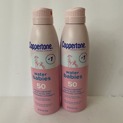 (2) Coppertone Water Babies Sunscreen Lotion Spray SPF 50 6 Oz each  Exp 10/24