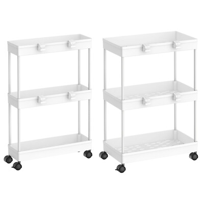 Set of 2 Slim Storage Cart 3Tier Rolling Kitchen Utility Cart Bathroom Organizer