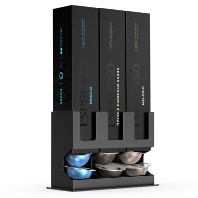 Nespresso Vertuo Pod Dispenser Holder - 3 Box/30 Capsule Organizer Stand (Black)