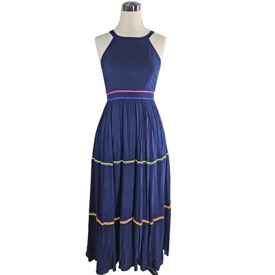 Modcloth navy blue tiered bohemian style maxi dress 8 M