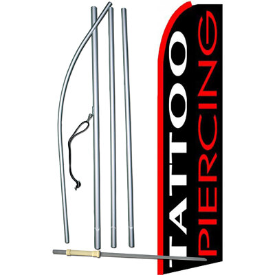 Tattoo Piercing Flag with Flag Pole and Spike