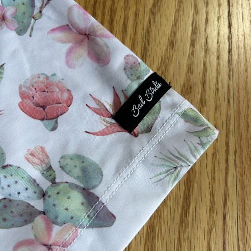BAD BIRDIE Golf Polo Shirt Mens Medium White Pink Cactus & Roses Allover Print