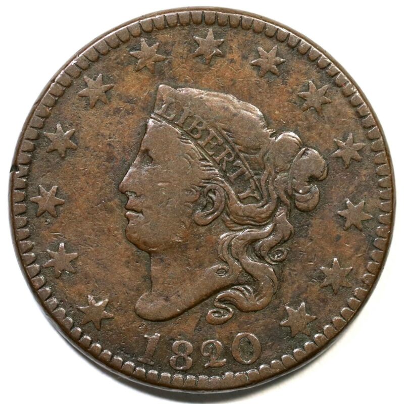 1820/19 N-1 Lg Overdate Matron Or Coronet Head Large Cent Coin 1c