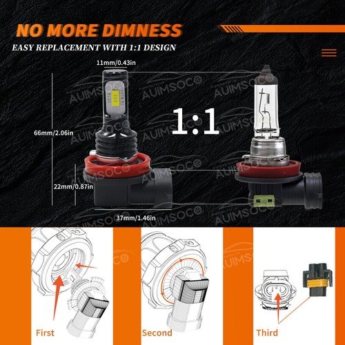 2X H11 LED Headlight Super Bright Bulbs Kit 10000K HI-LOW BEAM Ultra White Lamps