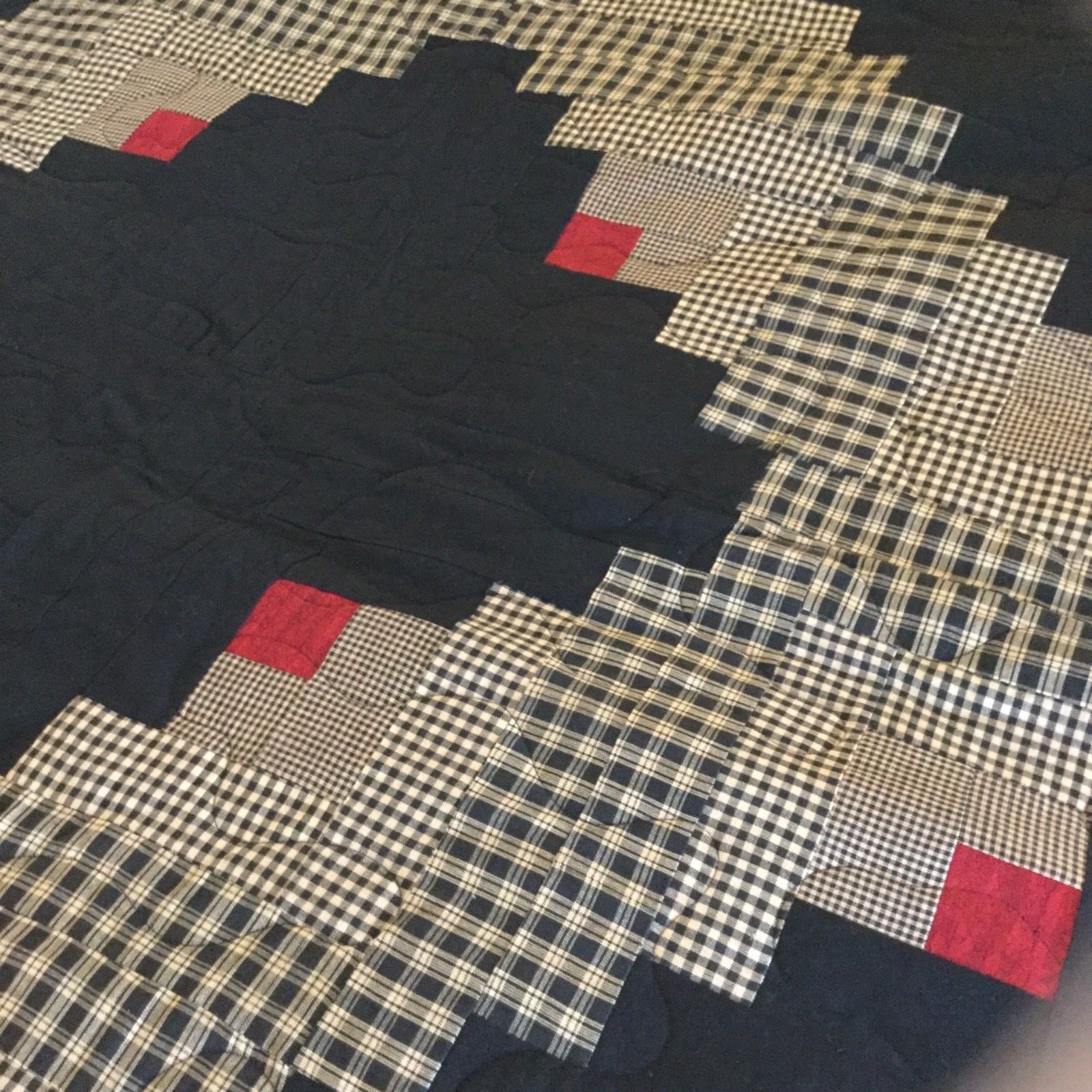 Home made Quilt  92x92 inches, Black, Beige, Red