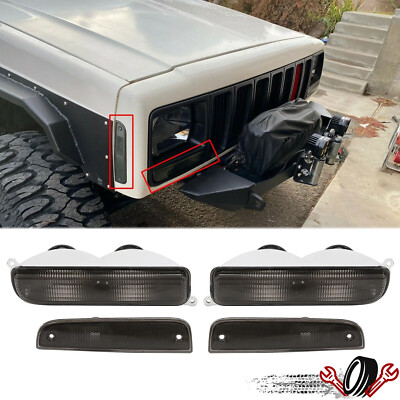 4PC Combo Smoke Front Corner + Bumper Signal Lights For 97-01 Jeep Cherokee XJ