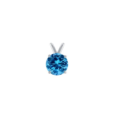 Pre-owned Shine Brite With A Diamond 1.5 Ct Round 14k White Gold Blue Created Diamond Solitaire Pendant 18" Necklace