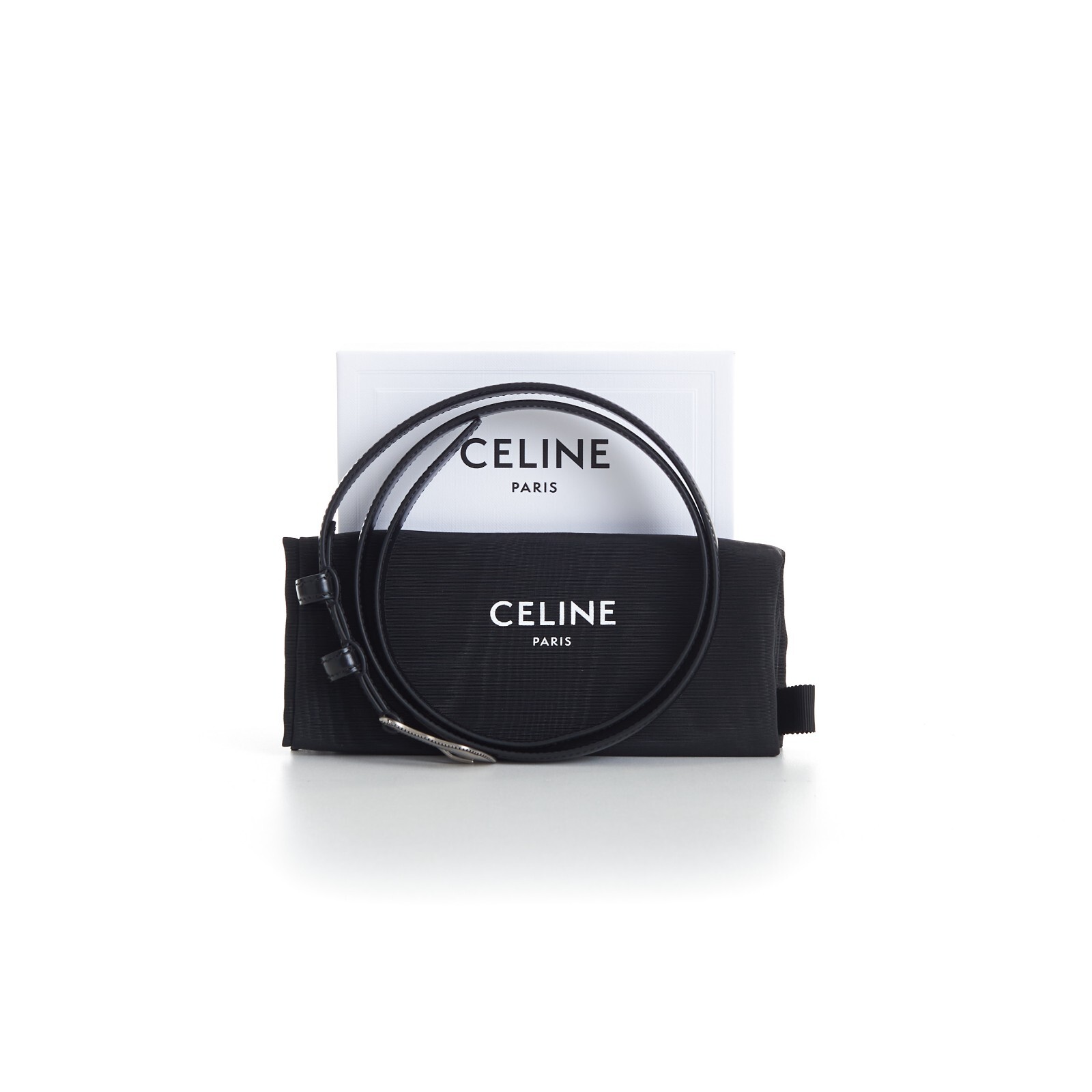 Pre-owned Celine 450$ Black 'bc-04' 18mm Belt - Taurillon Leather, Western Buckle