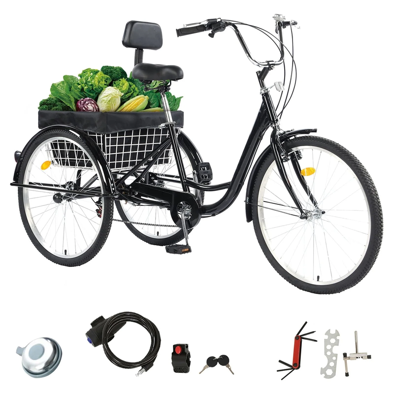 Versatile 26-Inch 3-Wheel Adult Tricycle with 7-Speed Transmission and Storage B