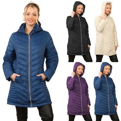 Women's Long Jacket Quilted Padded Hooded Puffer Casual Ladies Warm Lined Coat
