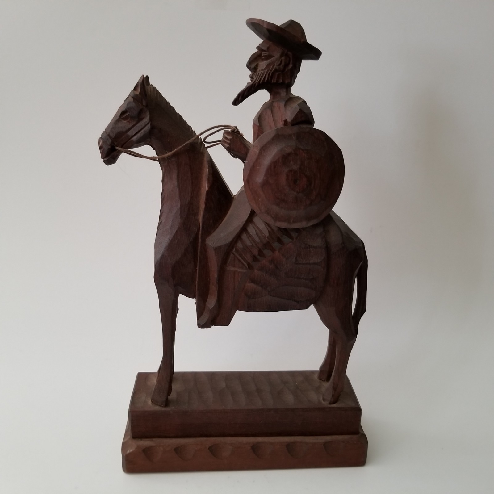 Vintage Carved Wood Don Quixote on Horse Statue Figure Shield