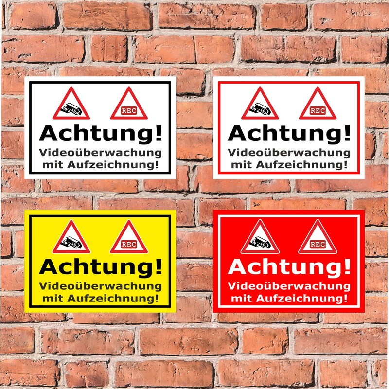Schild Achtung VideoÃ¼Berwachung Mit Aufzeichnung - In 4 GrÃ¶ÃEn - S00348-002