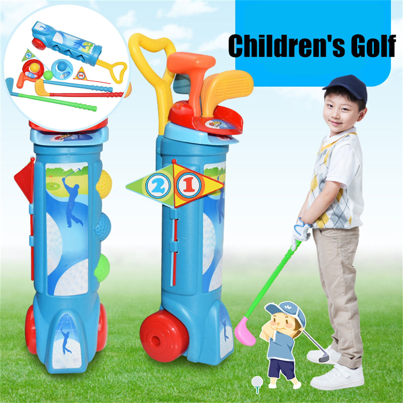 Pro Set Toy For Kids Toddlers Golf Clubs Flags Practice Balls Sports Indoor