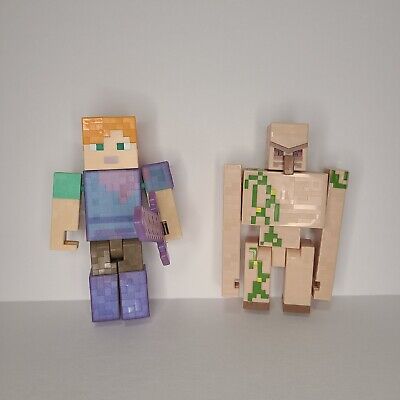 Minecraft Iron Golem & Alex 5'' Action Figure Toy Lot 2 Armour Up Sword Mattel
