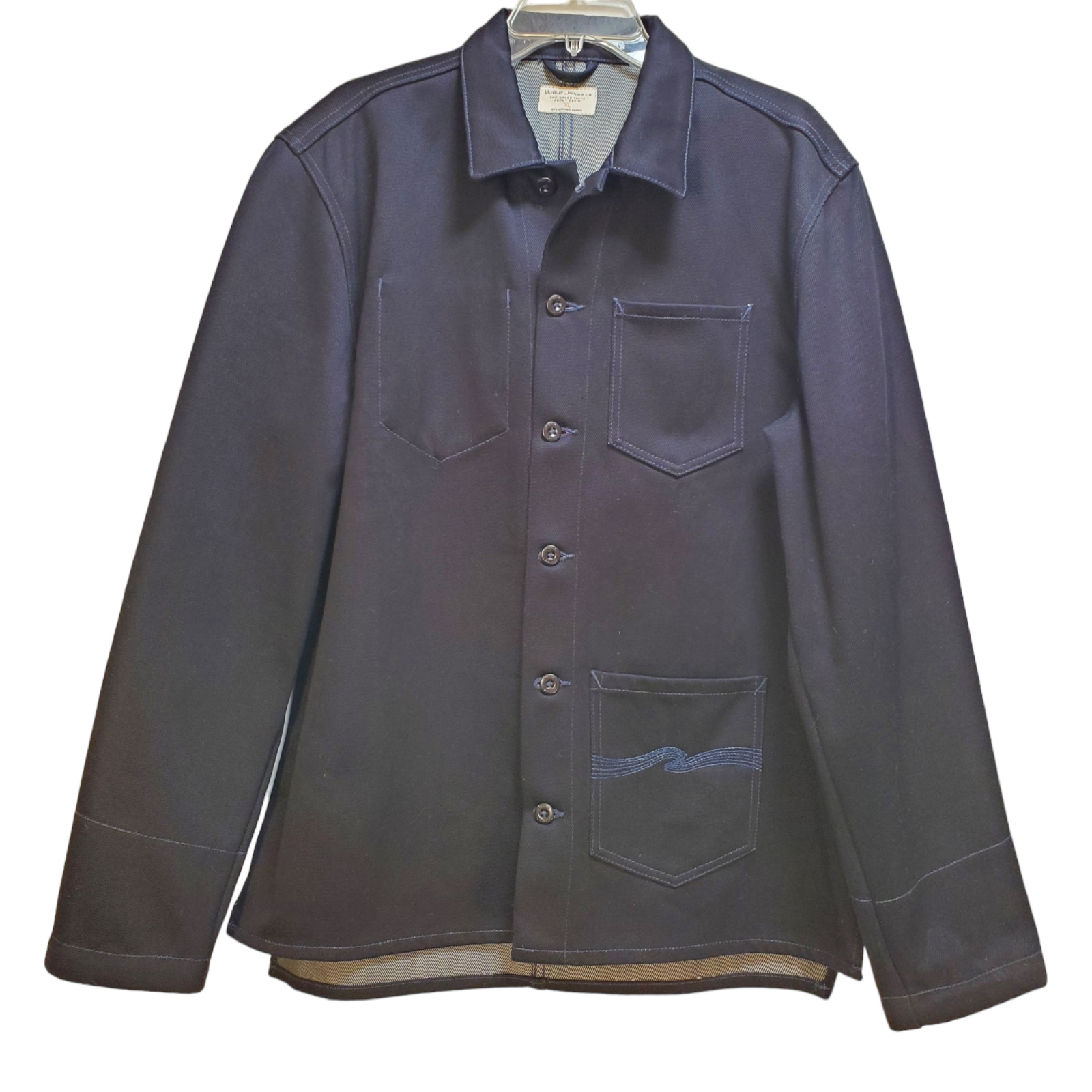 Nudie Jeans Co Man`s Size XL Military Style Denim Blue Jacket w/Interior Pocket