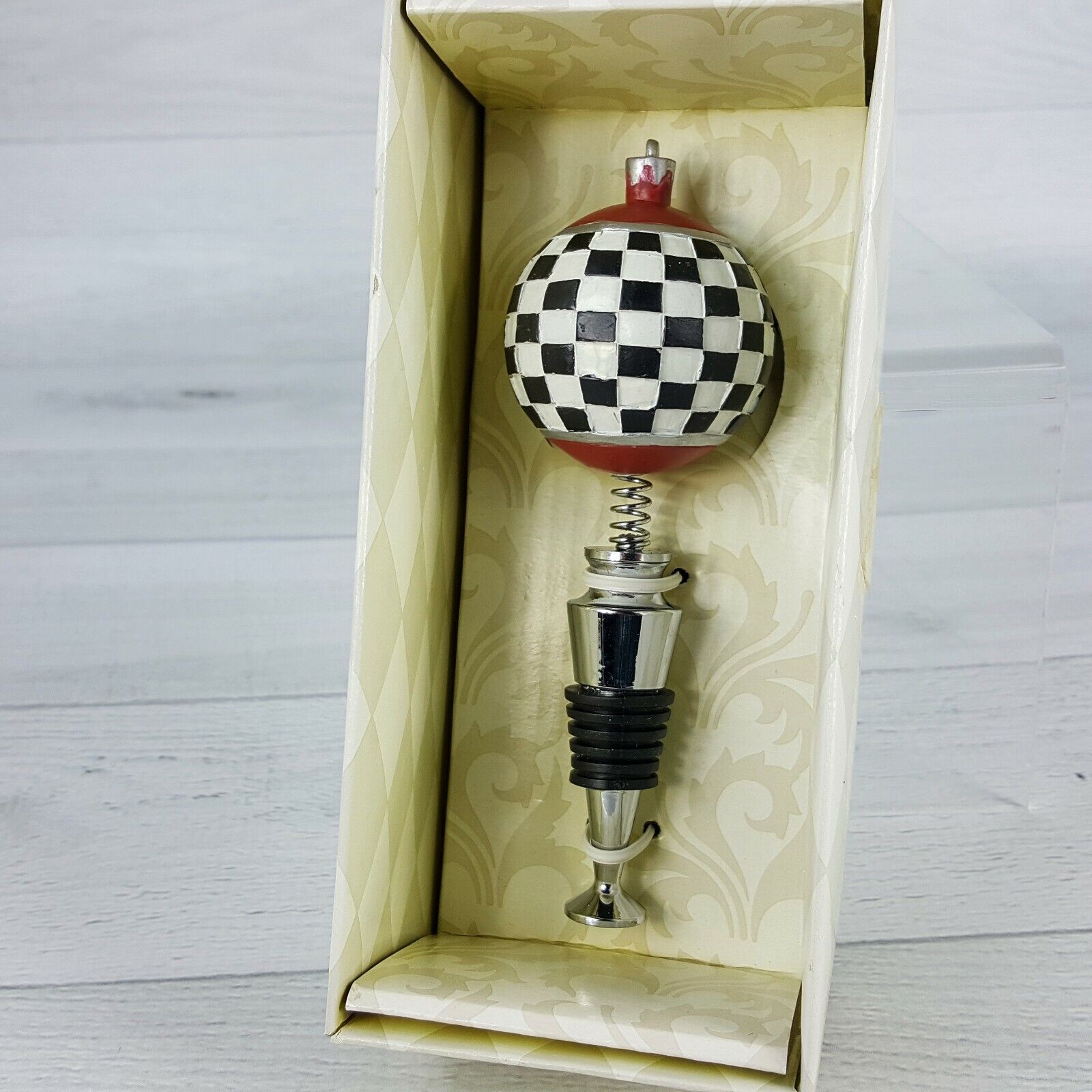 Cypress Bobblehead Bottle Stopper Black White Checkered Ball M...