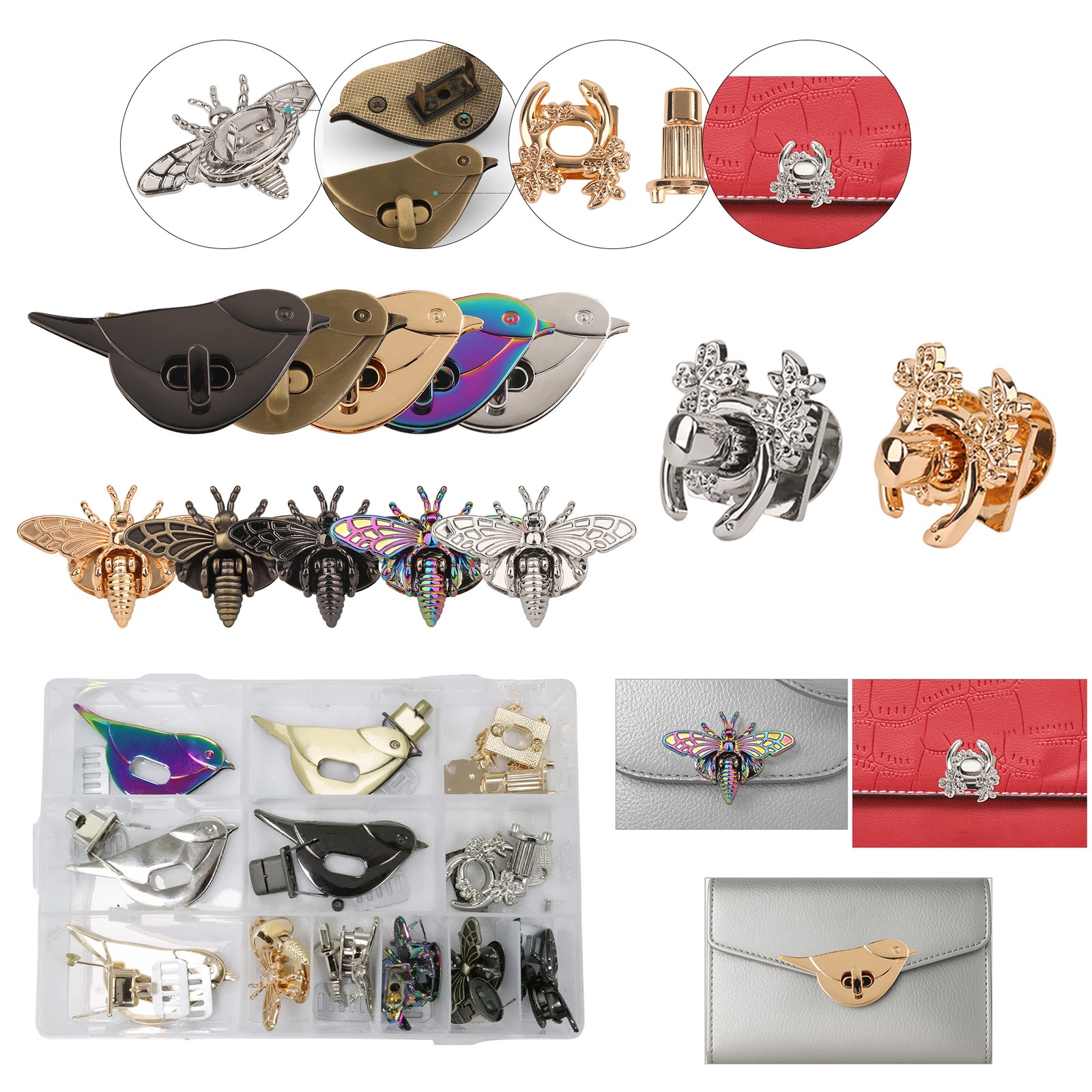 Metall Tasche Verschluss Twist Schloss Verbindungen Set Biene Vogel Schlange DIY