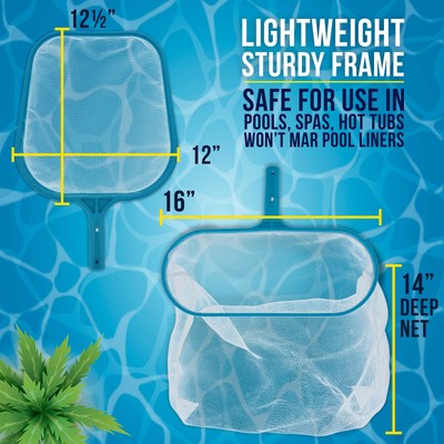 Swimming Pool 12" Leaf Skimmer Net & 16" Rake Net Set - Fine Mesh Netting, Clean