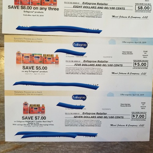 Enfamil Enfagrow Coupon Checks $25 Value Expire April 30, 2019
