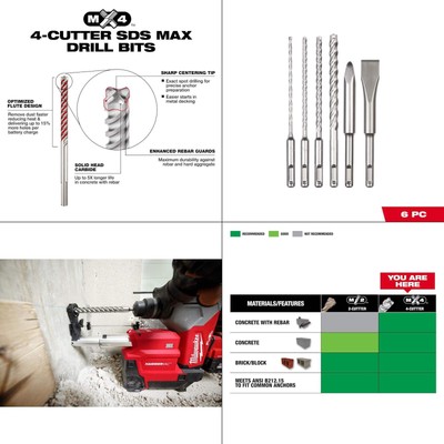 4-cutter Sds-plus Carbide Drill Bits With Flat And Bull Point Chisel (6-piece)