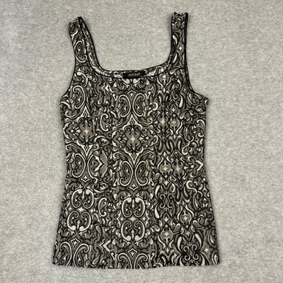 White House Black Market Tank Top Women S Black White Damask Jacquard Scoop Neck