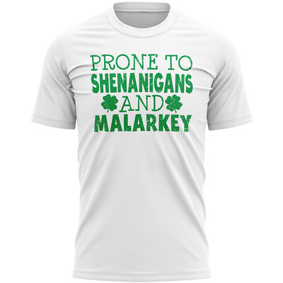 Funny St Paddys Day Mens T Shirt Prone To Shenanigans Pub Crawl Fancy Dress