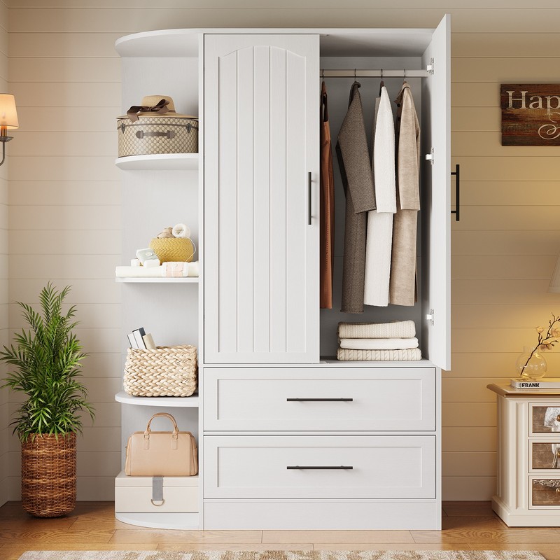 Armoire Wardrobe Closet with 2 Drawers Tall Wardrobe Cabinet with