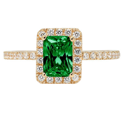 Pre-owned Pucci 1.8 Emerald Simulated Emerald Modern Statement Designer Ring 14k Yellow Gold