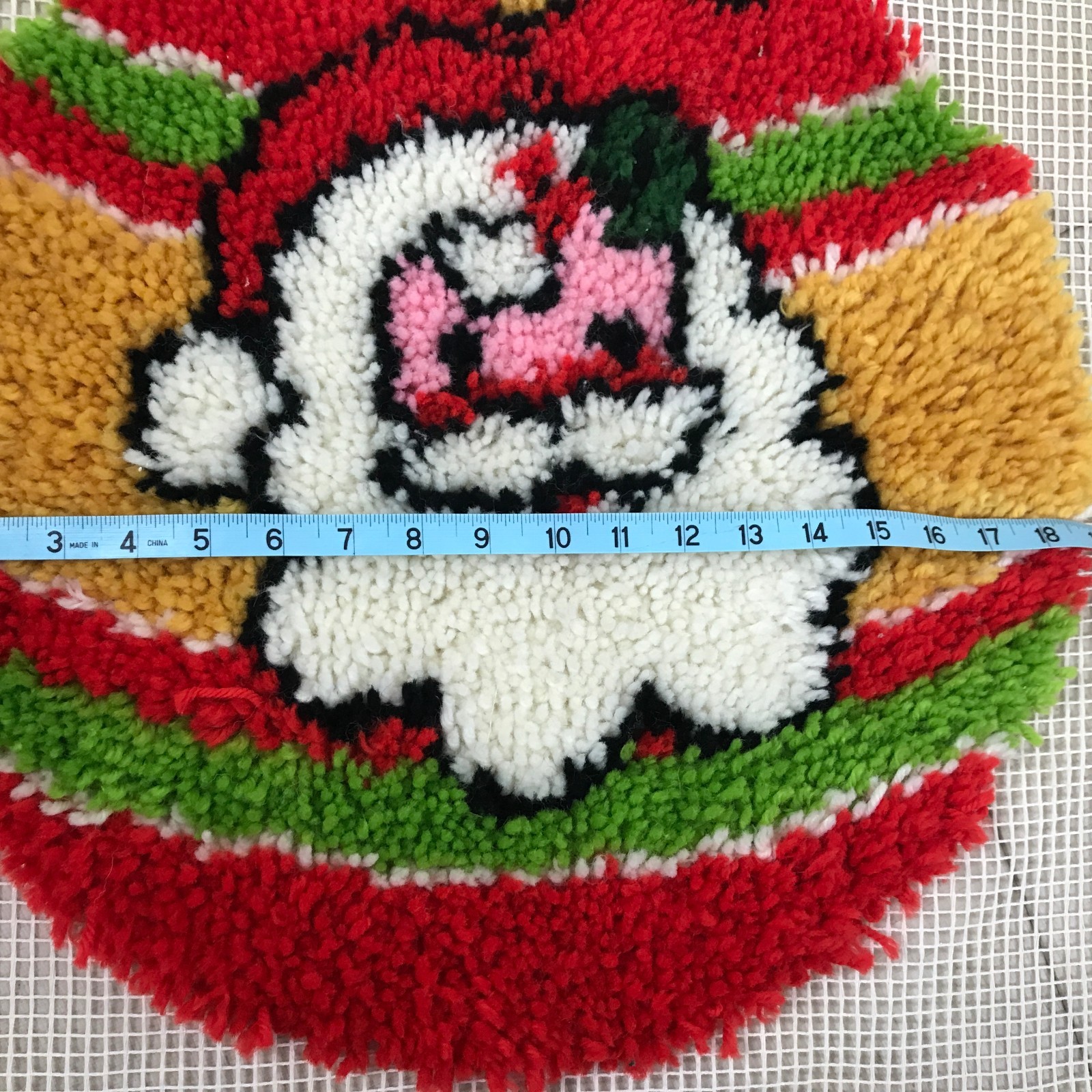 Vintage Latch Hook Rug Finished Wall Hanging Santa on Ornament 19 X 21