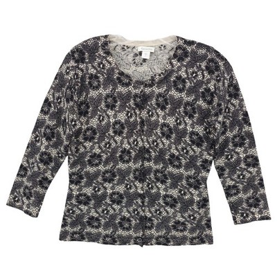 GARNET HILL Floral Cardigan 100% Merino Wool 3/4 Sleeve Size SMALL