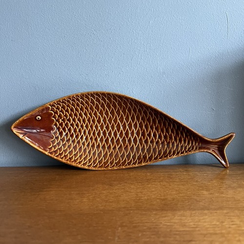 Vintage Stig Lindberg's Fladen Fish Dish Brown Stoneware MCM