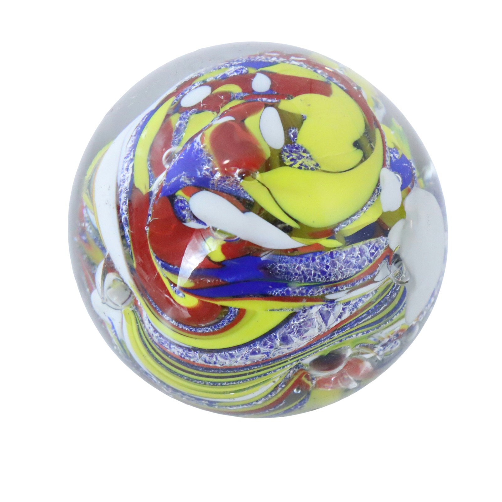 Vintage Art Glass Paperweight Confetti Swirl Multicolor Dichroic Dome 2