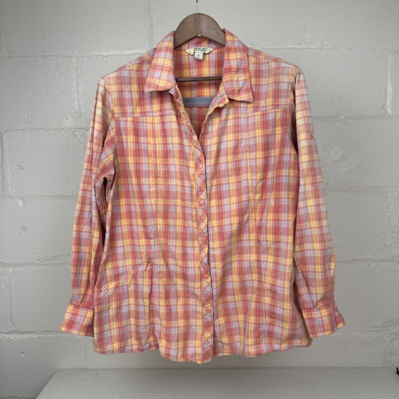 Gander Mountain Button Up Vented Outdoor Hiking Shirt Womens Size XL Pink Plaid