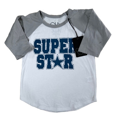 Chaser Kids Boys Super Star Graphic Tee Shirt Size 6 Raglan Gray/White new
