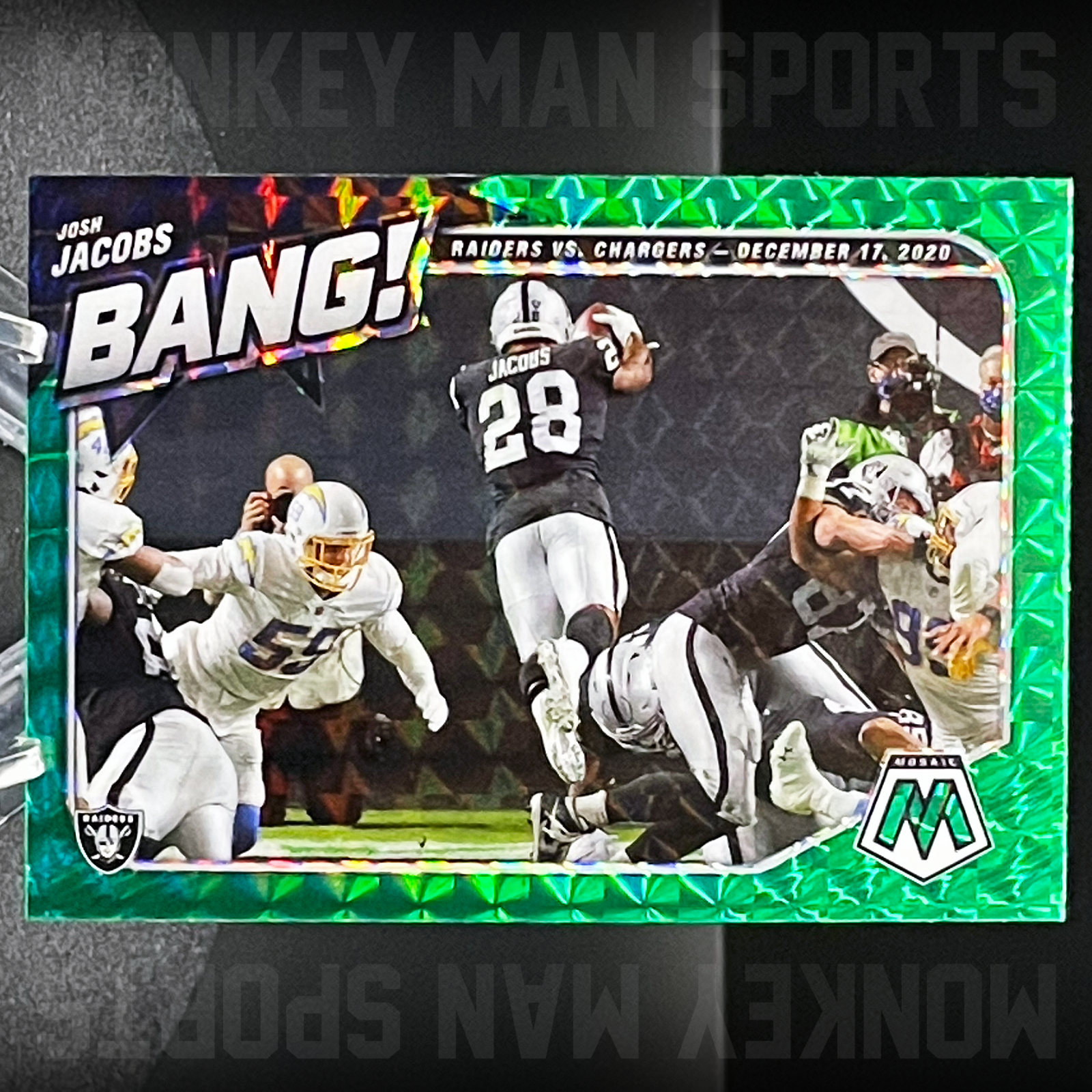 2021 Mosaic - Josh Jacobs - BANG! #B-10 GREEN MOSAIC RAIDERS MINT