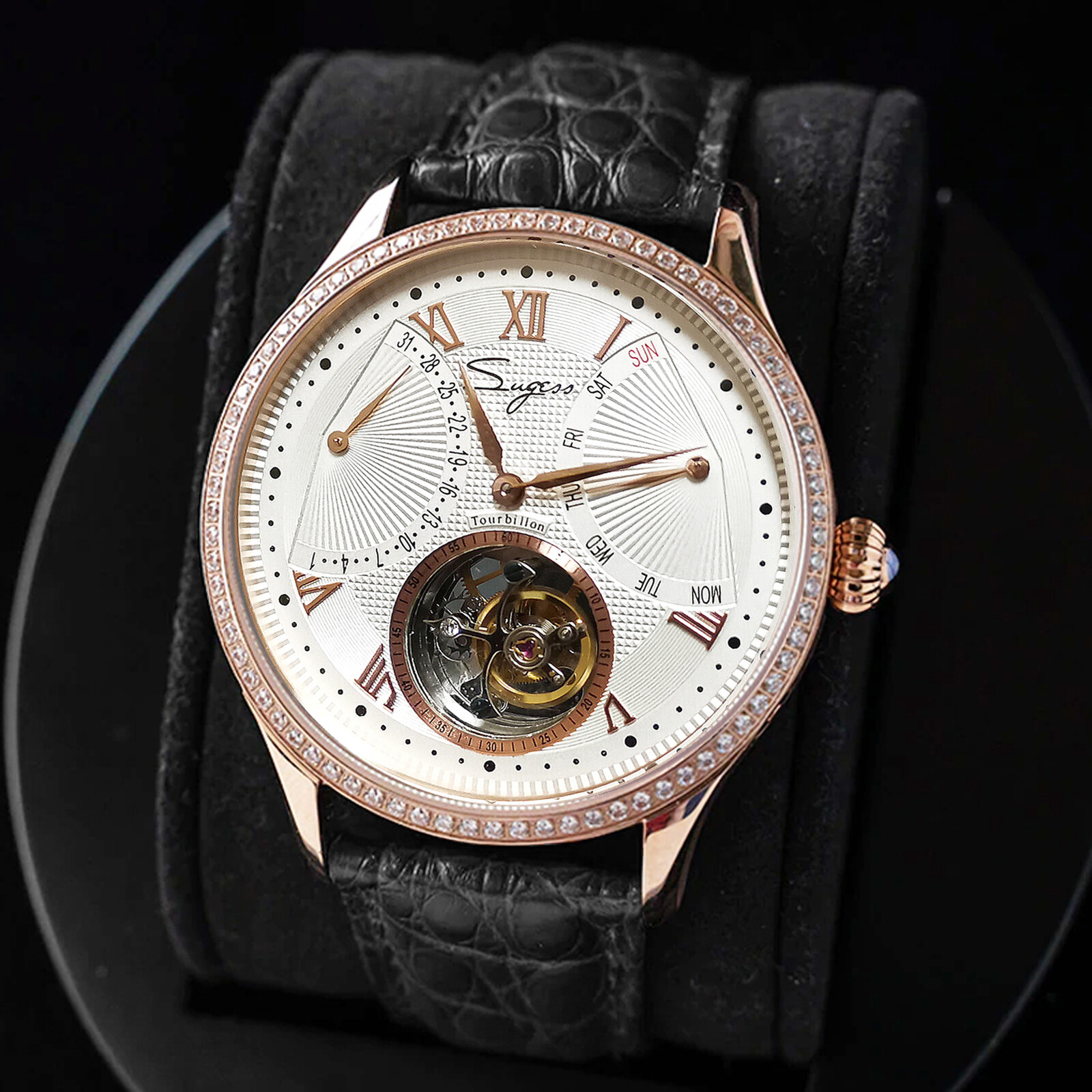 Pre-owned Sugess Tourbillon Master Day Date Seagull St8004 Mechanical Watch Su8004gw5