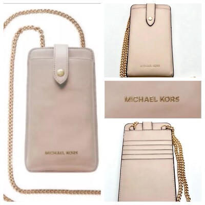 Michael Kors Nude Beige Crossbody Phone ID/Card Case With Gold Chain Strap