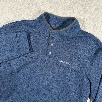 Eddie Bauer Sweater Men's XL Blue Radiator Fleece Snap-Front Pullover Cozy Warm