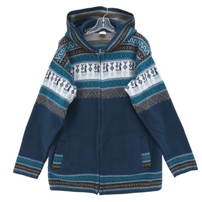 Inti Tejidos Sweater 100% Wool Hooded Zip Up Llama Pattern Ecuador Men's XL