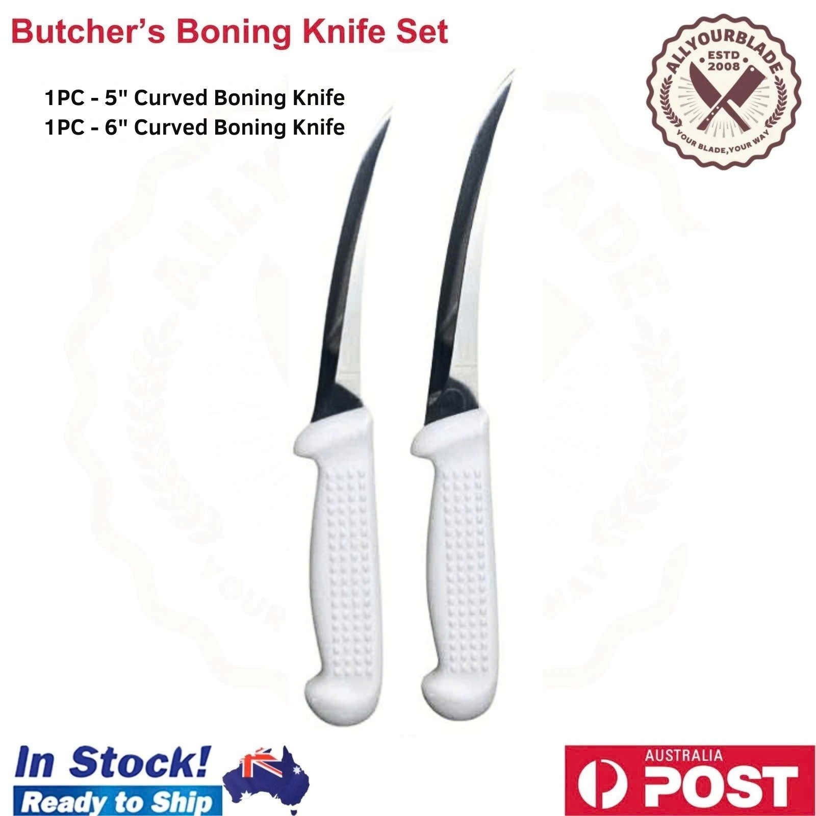 New Diekensen Butchers 5" 13cm/ 6'' 15cm Curved Narrow Boning Knife Set White